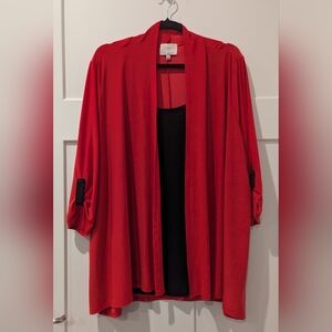 Chic Red Women's Blouse with Roll-Up Sleeves